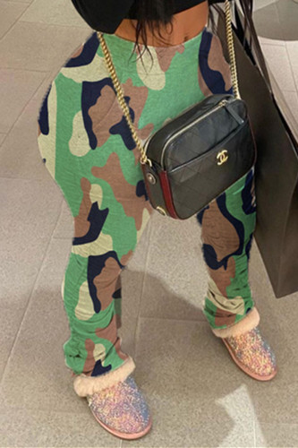 Camouflage Fashion Casual Camouflage Print Fold Skinny Pantalon taille haute