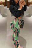 Camouflage Fashion Casual Camouflage Print Fold Skinny High Waist Trousers