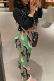 Camouflage Fashion Casual Camouflage Print Fold Skinny High Waist Trousers