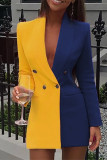 Yellow Fashion Casual Patchwork Cardigan Turndown Collar Outerwear