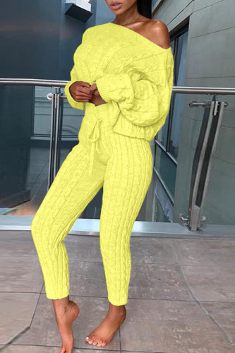Yellow Fashion Casual Solid Basic O Neck Long Sleeve Two Pieces