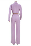 Light Purple Fashion Casual Solid Patchwork Turndown Collar Long Sleeve Two Pieces