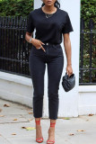 Black Fashion Casual Solid High Waist Regular Denim Jeans