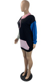 Pink Fashion Casual Patchwork Pocket Hooded Collar Long Sleeve Dresses
