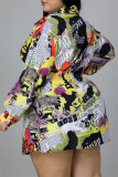 Многоцветное модное повседневное платье-рубашка с отложным воротником и принтом