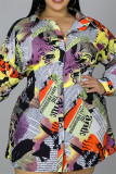 Mehrfarbiges, modisches, lässiges, bedrucktes Basic-Hemdkleid mit Umlegekragen