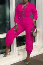 Rose Red Casual Solid Draw String V-Ausschnitt Harlan Jumpsuits