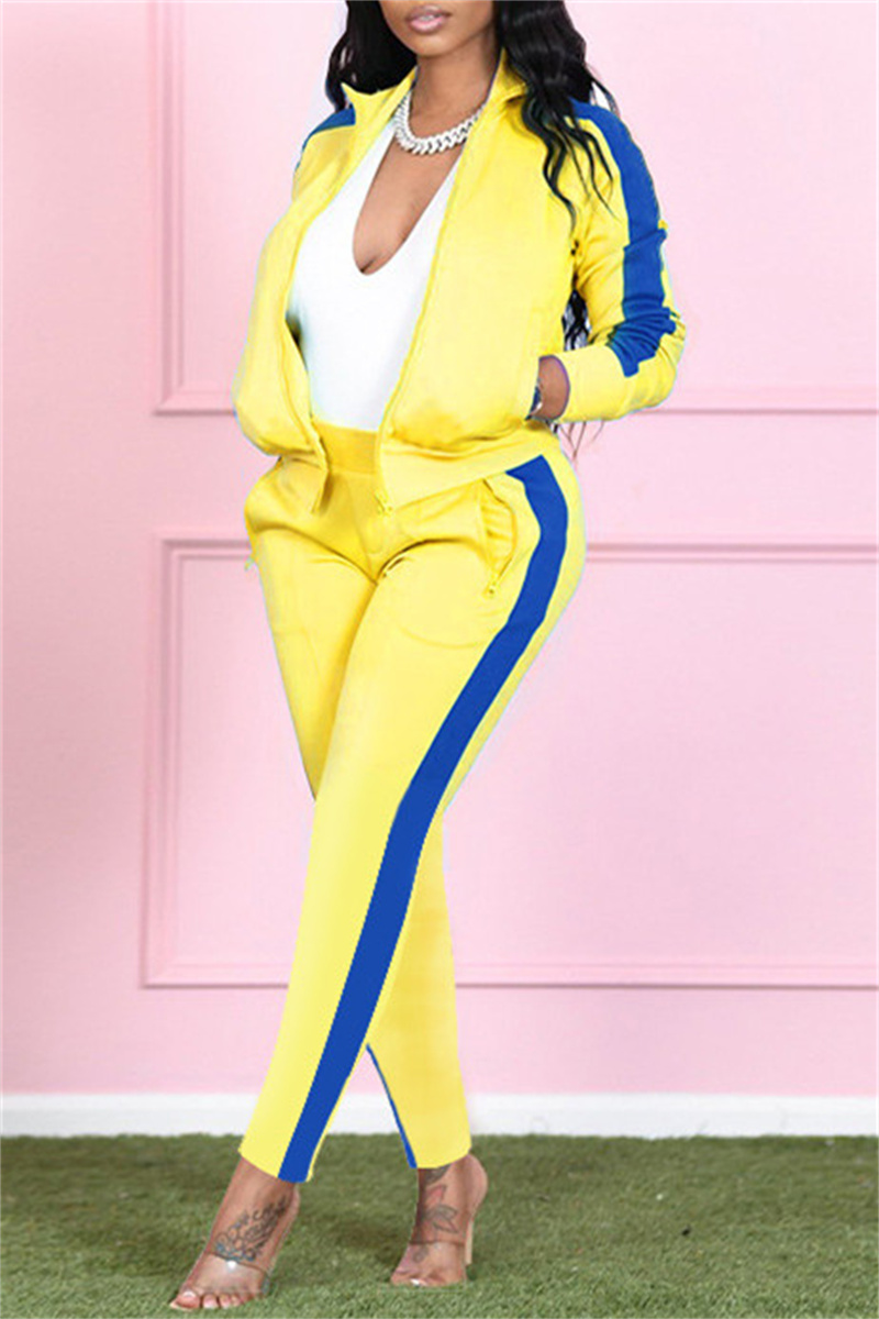 

Yellow Fashion Casual Solid Split Joint Turndown Collar Long Sleeve Two Pieces