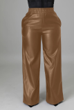 Бордовые повседневные однотонные лоскутные прямые однотонные брюки со средней посадкой и широкими штанинами