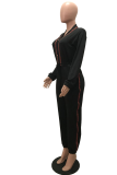 Rose Red Casual Solid Draw String V-hals Harlan Jumpsuits