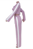Светло-фиолетовый модный повседневный однотонный лоскутный отложной воротник с длинным рукавом из двух предметов