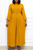 Solido casual giallo di moda con tute regolari con cintura o scollo