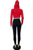 Rode Casual Sportswear Print Patchwork Rits Hooded Kraag Lange Mouw Twee Stukken