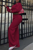 Бордовый модный повседневный однотонный лоскутный воротник на молнии с длинным рукавом из двух частей