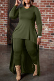 Verde Exército Moda Casual Sólido Assimétrico O Decote Plus Size Duas Peças
