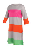 Kleurrijke mode casual gestreepte losse jurk met print