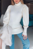 Top a maniche lunghe a collo alto basic casual alla moda bianco crema