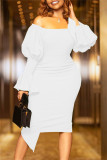 Vestidos brancos moda sexy sem costas assimétrico sem ombro manga longa