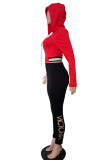Красный Повседневная спортивная одежда Пэчворк с принтом Молния Воротник с капюшоном Длинный рукав Из двух частей