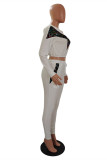 Белые модные повседневные лоскутные выдолбленные воротник с капюшоном с длинным рукавом из двух частей