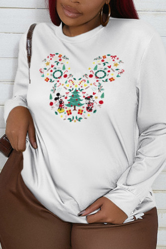 Tops à col rond en patchwork imprimé mignon White Party