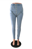 Babyblått Mode Casual Solid Patchwork Vanliga jeans med hög midja
