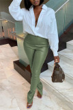 Calça lápis verde moda casual com fenda sólida regular cintura alta