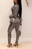 Black Fashion Slim Long-Sleeve V-Neck Two-Piece Set