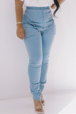 Jeans in denim regolari a vita alta con patchwork tinta unita casual blu baby