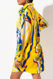 Gelb Mode Casual Print Basic Umlegekragen Hemdkleid (ohne Gürtel)