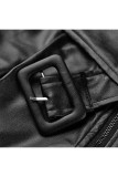Pantalones sólidos de cuero de imitación para adultos casuales de moda negra con parte inferior recta de cinturón