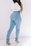 Baby Blue Fashion Casual Solid Patchwork High Waist Regular Skinny Denim Jeans