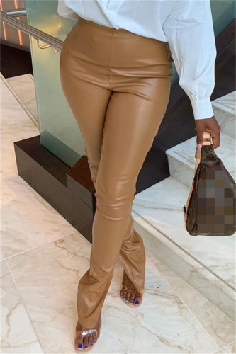 Khaki Fashion Casual Solid Slit Regular High Waist Pencil Trousers