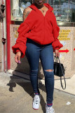 Red Sexy Casual Solid Bandage Backless Hooded Collar Plus Size Overcoat