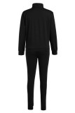 Schwarze Mode-Sportbekleidung für Erwachsene, Buchstabedruck, O-Ausschnitt, zweiteilig