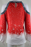 Red Fashion Casual Print Hollowed Out O Neck Tops