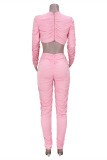 ピンク ファッション セクシー ソリッド 中空 フォールド V ネック スキニー ジャンプスーツ