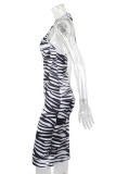 Stripe Fashion Sexy Print Ausgehöhltes Rückenfreies Halfter Ärmelloses Kleid Kleider