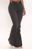 Zwarte Mode Casual Solid Basic Hoge Taille Regular Denim Jeans