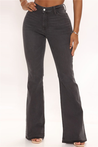 Graue, modische, lässige, solide Basic-Jeans mit hoher Taille