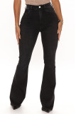 Black Fashion Casual Solid Basic High Waist Regular Flare Leg Denim Jeans