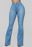 Babyblått Mode Casual Solid Basic Hög midja Vanliga jeansjeans