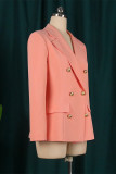 Rosa Mode Casual Solid Patchwork-knappar Turndown-krage Ytterkläder