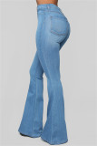 Babyblått Mode Casual Solid Basic Hög midja Vanliga jeansjeans
