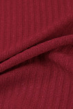 Set di tre pezzi a maniche lunghe con cardigan solido casual alla moda rossa
