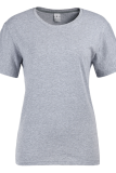 Camisetas casuais cinza com estampa de personagens fofas patchwork com gola O