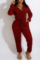 Bordeaux Mode Casual Solid Basic Rits Kraag Regular Jumpsuits