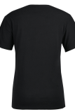 Camisetas pretas com estampa fofa de patchwork sólido decote oco