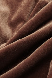 Braune, modische, lässige, solide Patchwork-Overalls mit Reißverschlusskragen und normaler Passform