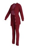 Абрикосовый модный повседневный однотонный кардиган, жилеты, брюки с длинным рукавом, комплект из трех предметов